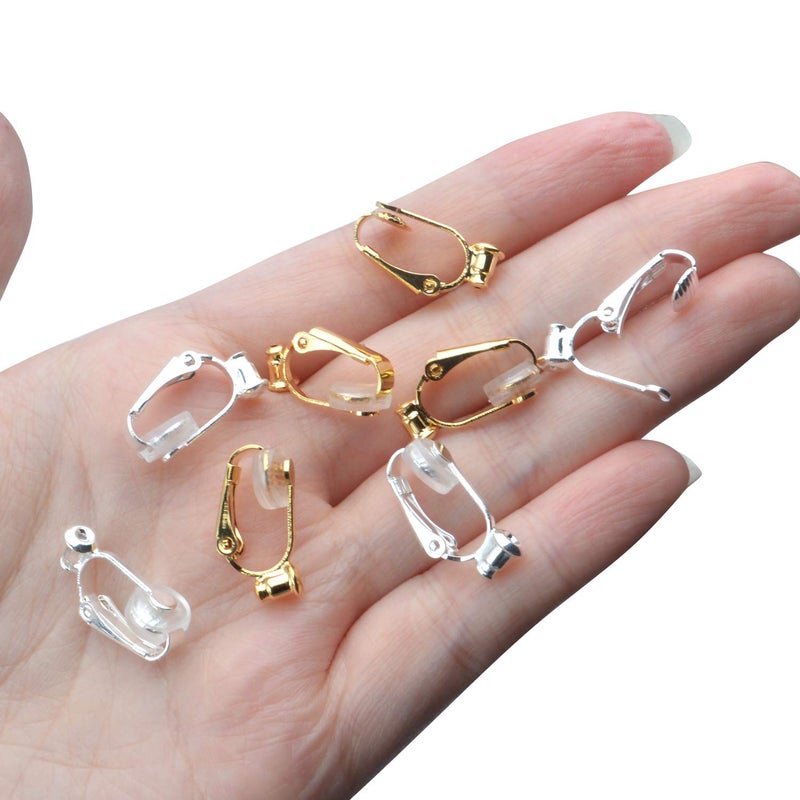 Aylifu Clip-On Earring Converters - 12 Non-Pierced Earring Clips, Silicone Pads for Jewellery Making - Silver and Gold - Image 2